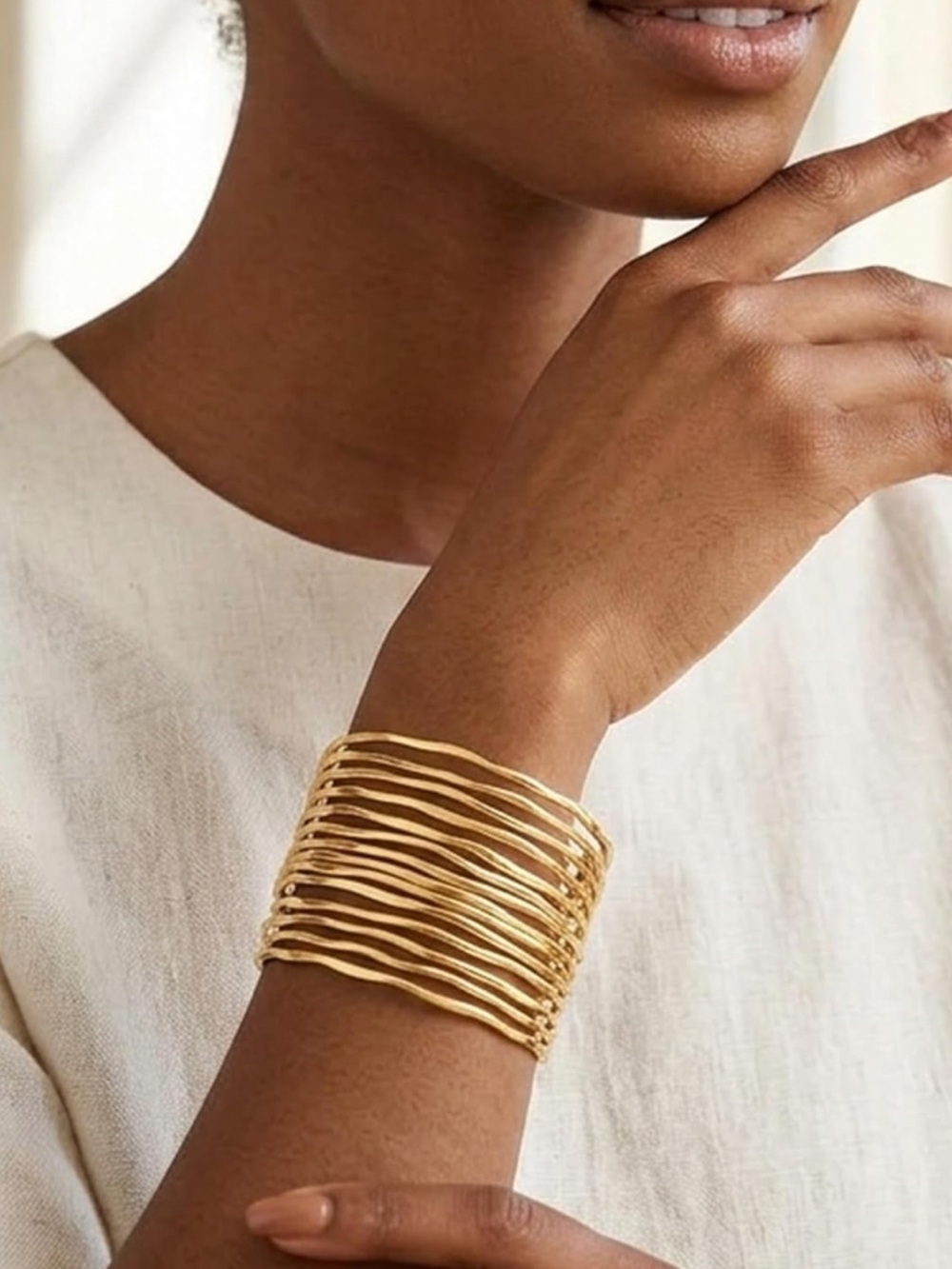 Gold Tone Multi Wire Cuff Bracelet | Wide Open Cuff | Statement Minimalist Jewel